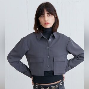 Oak + Fort Cropped Collared Shirt Jacket